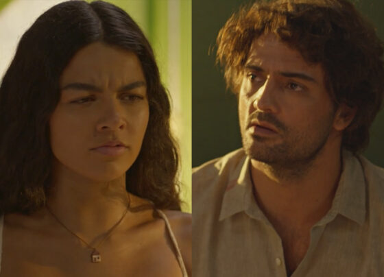 Quinota (Larissa Bocchino) e Artur (Túlio Starling) em No Rancho Fundo