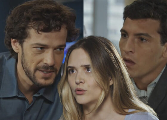 Luca (Jayme Matarazzo), Electra (Juliana Paiva) e Murilo (Henrique Barreira) em Família é Tudo