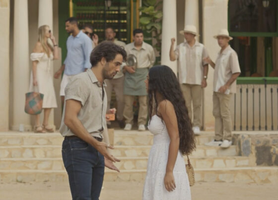 Artur (Túlio Starling) e Quinta (Larissa Bocchino) em No Rancho Fundo