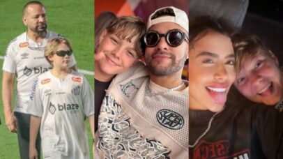 Davi Lucca com o avô, Neymar e a tia, Rafaella Santos