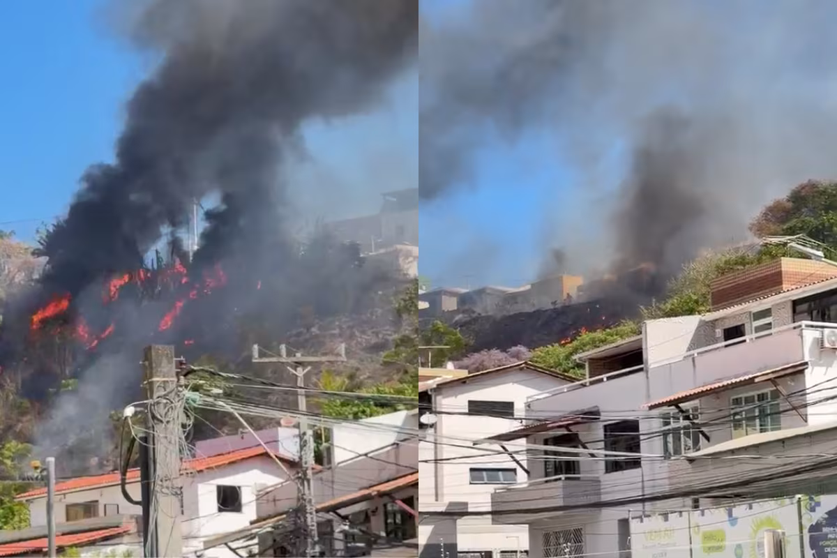 Incêndio atinge área de mata em dunas no bairro do Imbuí, em Salvador
