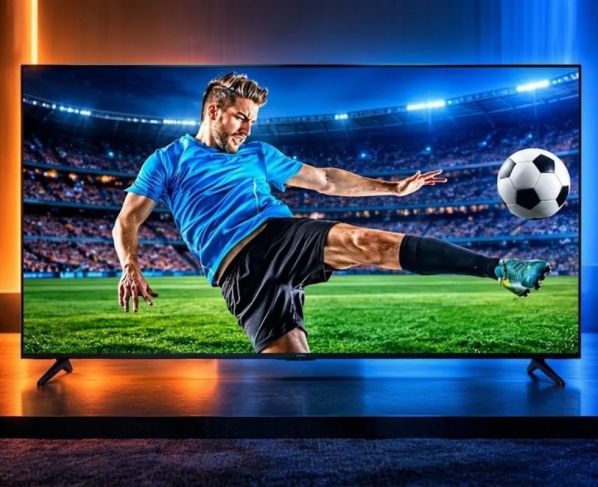 Samsung 55Q7F QLED com jogador chutando bola