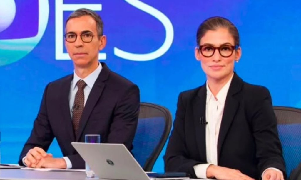 César Tralli e Renata Vasconcelos no Jornal Nacional