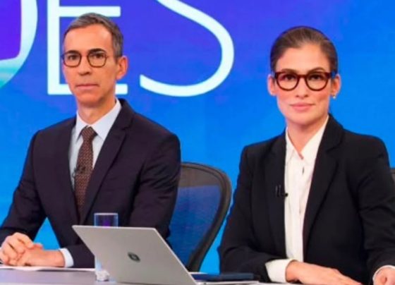 César Tralli e Renata Vasconcelos no Jornal Nacional
