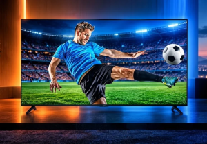 Samsung 55Q7F QLED com jogador chutando bola